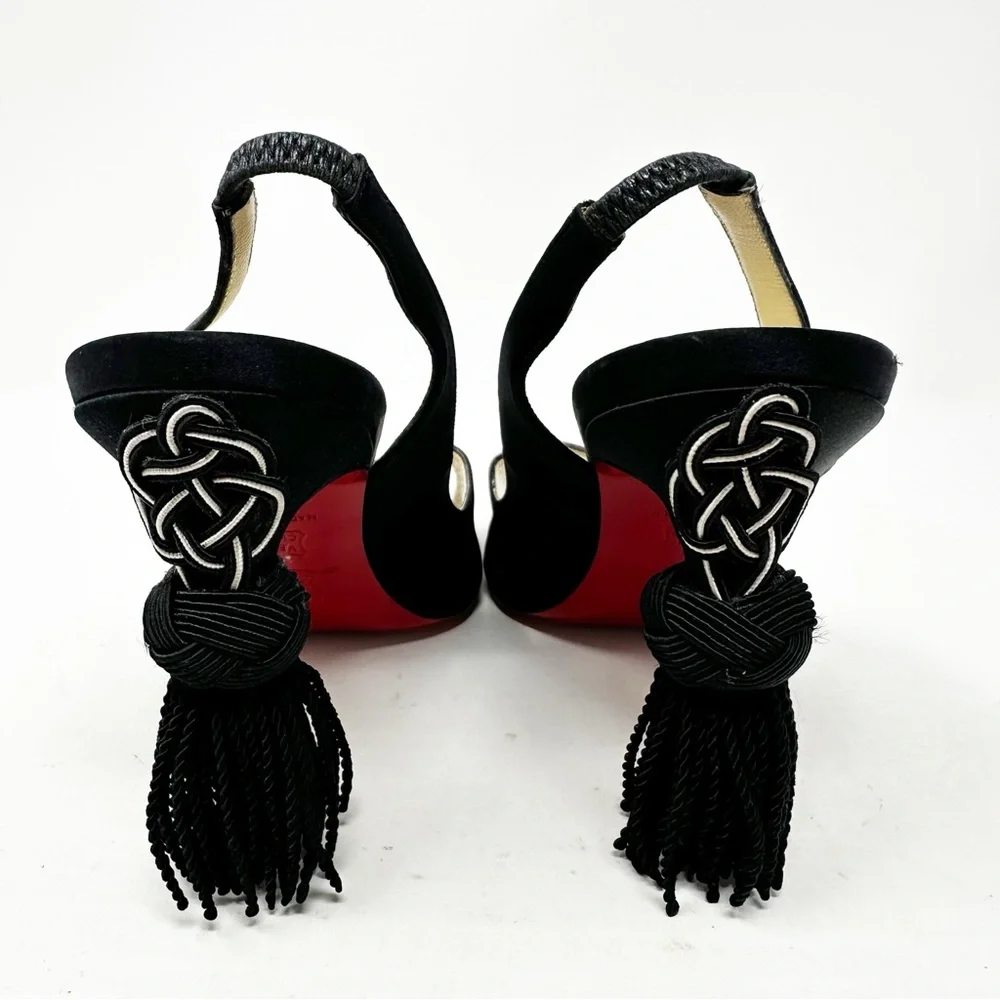 Christian Louboutin Yoyo Satin Tassel Slingback Pumps Size 37 - Picture 4 of 10